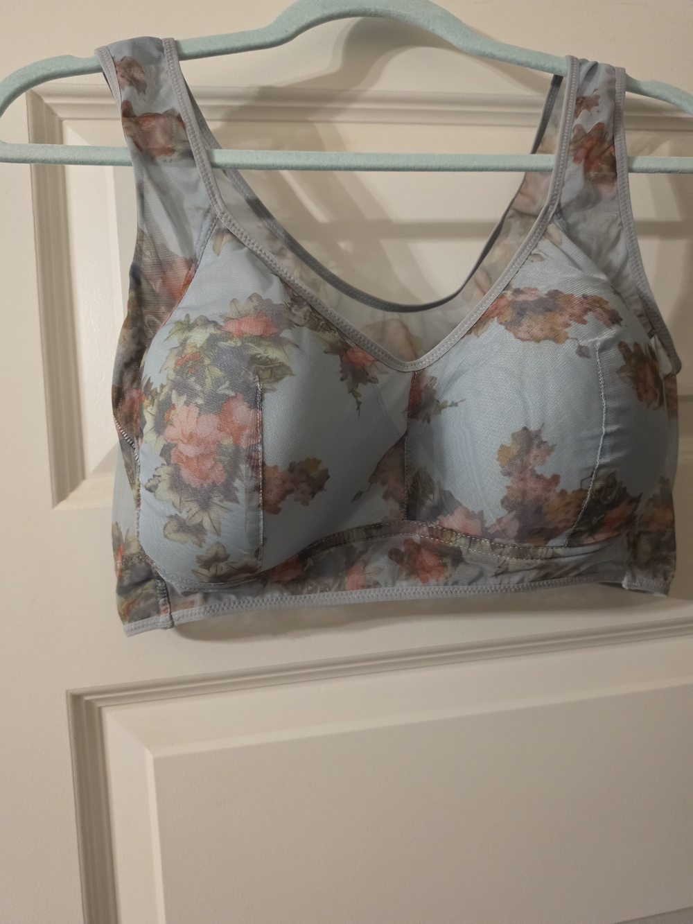 Source Unknown Light Blue Floral Wireless Comfort Bra